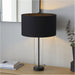 Matt Black & Clear Glass Dimmable Table Lamp - Black Cotton Fabric Shade - 570mm Tall Light - 10W LED E27