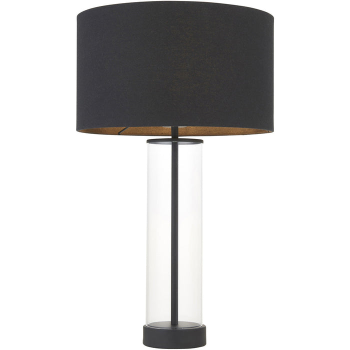 Matt Black & Clear Glass Dimmable Table Lamp - Black Cotton Fabric Shade - 570mm Tall Light - 10W LED E27