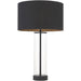 Matt Black & Clear Glass Dimmable Table Lamp - Black Cotton Fabric Shade - 570mm Tall Light - 10W LED E27