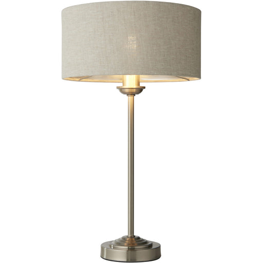 Brushed Chrome Plate Table Lamp - Natural Linen Shade - 447mm Tall Light - 7W LED E14