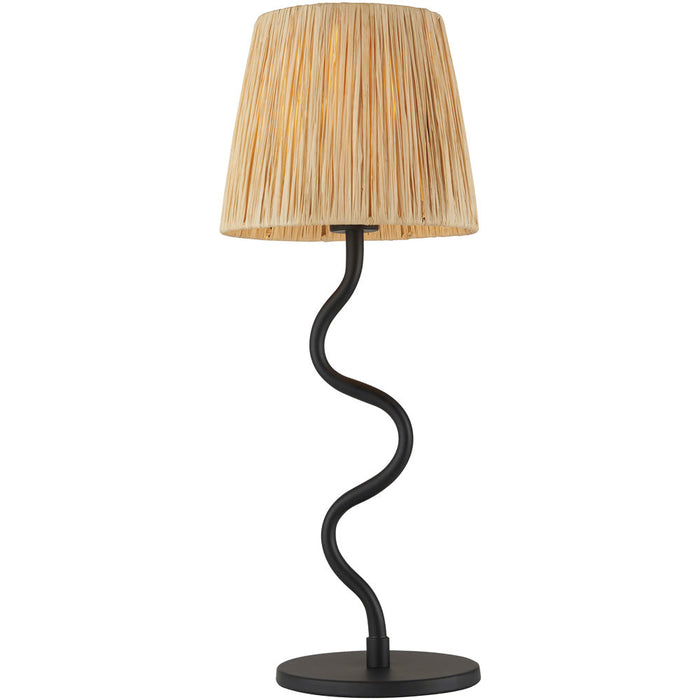 Matt Black Table Lamp - Natural Raffia Shade - 457mm Tall Light - 7W LED E14