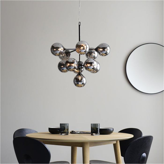 Multi Arm Hanging Ceiling Pendant Light - Black Chrome Plate & Smoked Mirror Glass - 11 X 3W LED G9