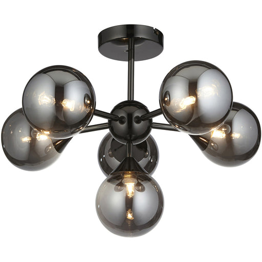 Black Chrome Semi Flush Low Ceiling Light - Smoked Mirror Multi Arm Glass - 6 X 3W LED G9