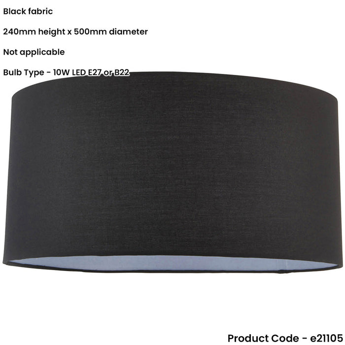 20" Cylinder Lamp Shade - Black Cotton Rolled Edge Fabric Cover - Table Light