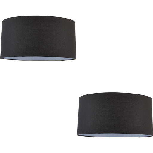 2 PACK 20" Cylinder Lamp Shade - Black Cotton Rolled Edge Fabric Cover - Table Light