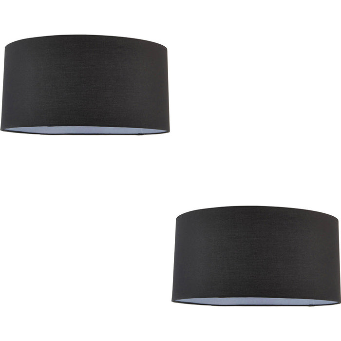 2 PACK 20" Cylinder Lamp Shade - Black Cotton Rolled Edge Fabric Cover - Table Light