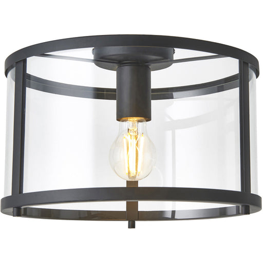 Semi Flush Low Ceiling Light - Matt Black & Clear Glass - 10W Max LED E27