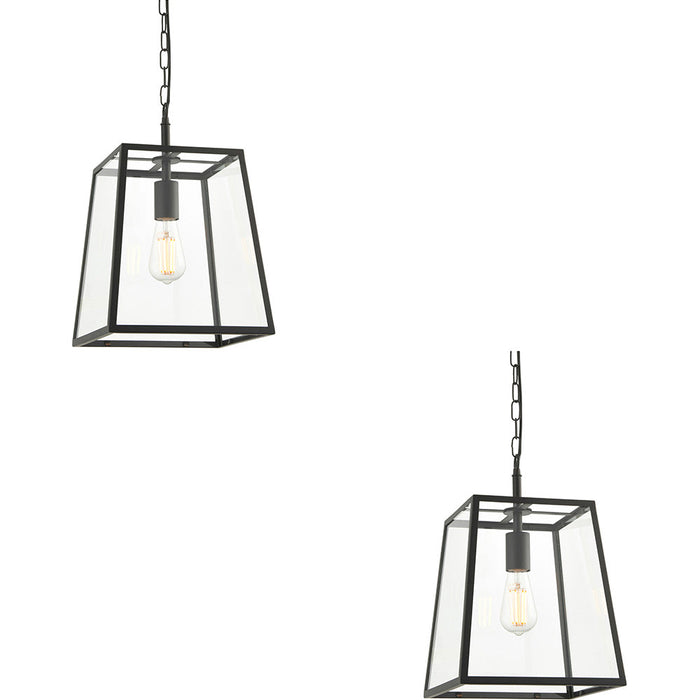 2 PACK Hanging Ceiling Pendant Light - Matt Black & Clear Glass - 10W LED E27