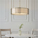 Hanging Ceiling Pendant Light - Gold Effect Plate White Fabric & Frosted Glass - 3 X 10W LED E27