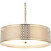 Hanging Ceiling Pendant Light - Gold Effect Plate White Fabric & Frosted Glass - 3 X 10W LED E27