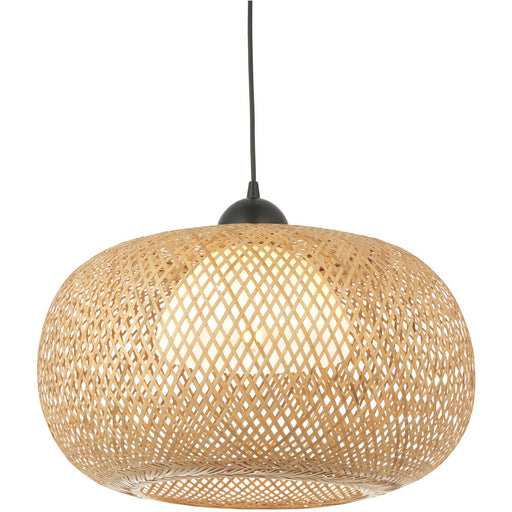 Hanging Ceiling Pendant Light - Natural Bamboo White Pc & Matt Black - 10W LED E27