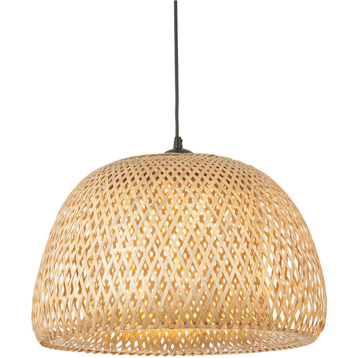 Hanging Ceiling Pendant Light - Dome Natural Bamboo White Pc & Matt Black - 10W LED E27