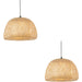 2 PACK Hanging Ceiling Pendant Light - Dome Natural Bamboo White Pc & Matt Black - 10W LED E27