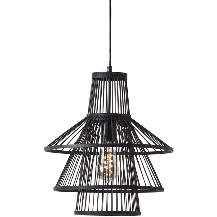 Hanging Ceiling Pendant Light - Dark Bamboo & Matt Black - 10W LED E27