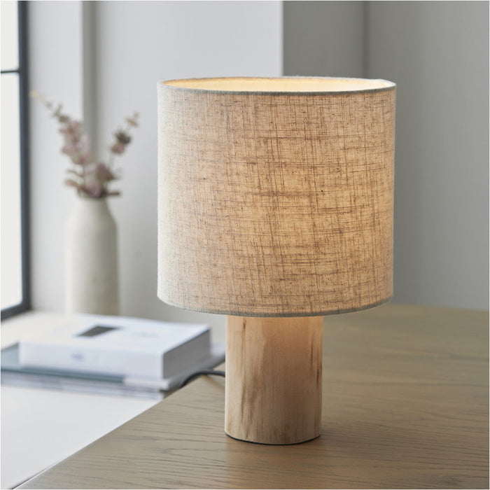 2 PACK Natural Eucalyptus Wood Table Lamp - Natural Linen Shade - 300mm Tall Light - 10W LED E27