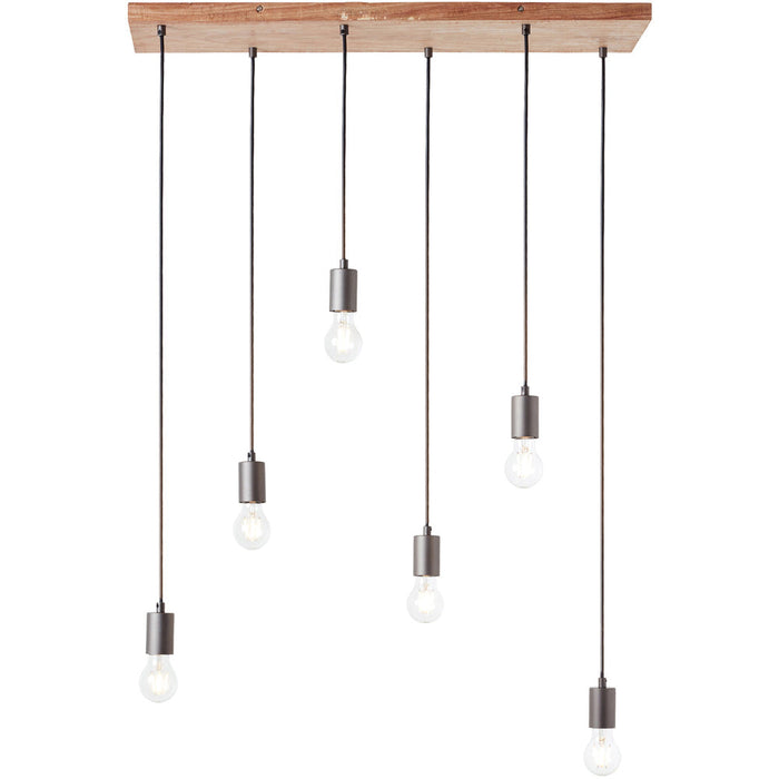 Hanging Ceiling Pendant Light - Oak Stained Plywood & Anthracite Finish - 6 X 10W LED E27