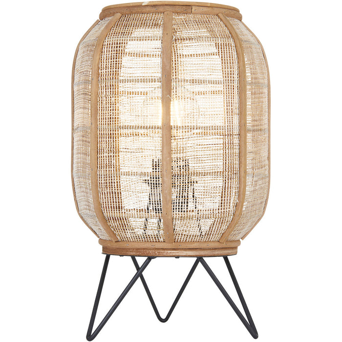 Natural Linen & Natural Bamboo Table Lamp - Matt Black Shade - 335mm Tall Light - 10W LED E27