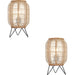 2 PACK Natural Linen & Natural Bamboo Table Lamp - Matt Black Shade - 335mm Tall Light - 10W LED E27