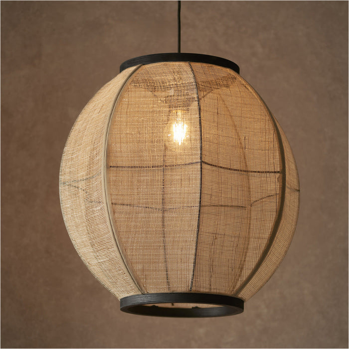 2 PACK Hanging Ceiling Pendant Light - Large Natural Linen Dark Plywood & Matt Black - 10W LED E27