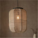 Hanging Ceiling Pendant Light - Medium Natural Linen Dark Plywood & Matt Black - 10W LED E27