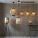 2 PACK Hanging Ceiling Pendant Light - Medium Natural Linen Dark Plywood & Matt Black - 10W LED E27