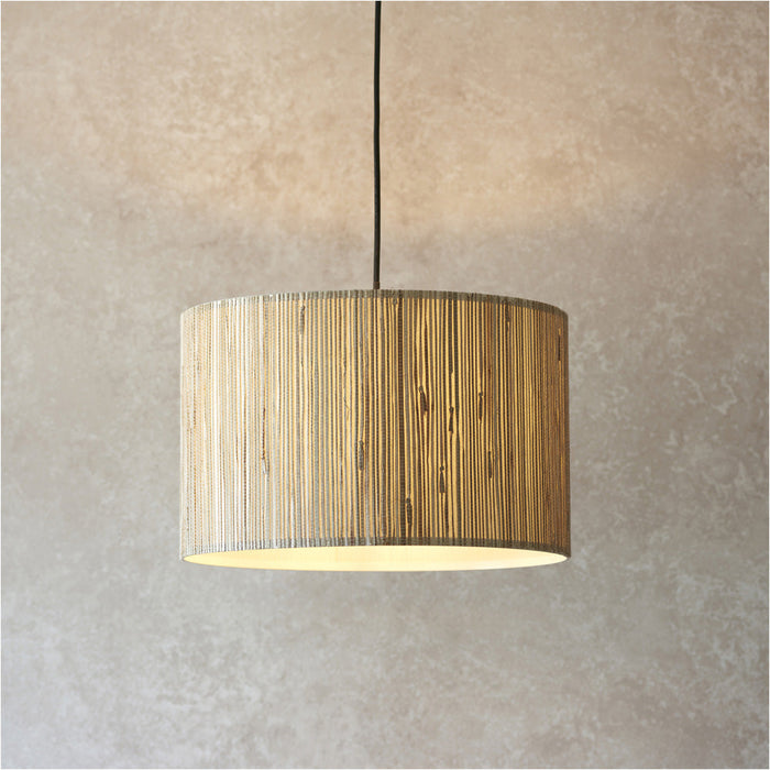 Ceiling Pendant Lamp & 2x Matching Wall Lights - Dimmable Natural Seagrass Drum Shades