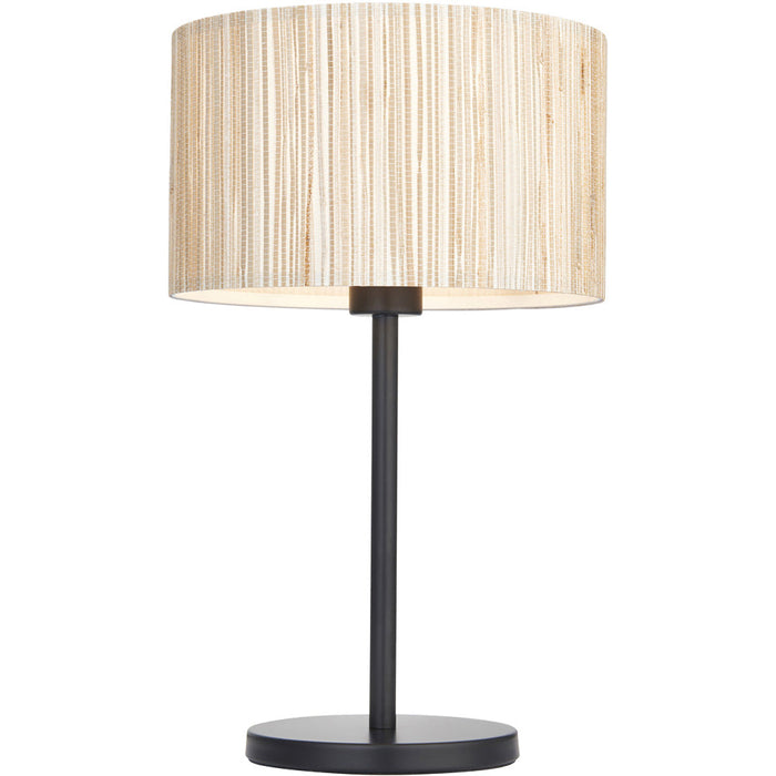 Natural Seagrass Table Lamp - Matt Black Shade - 410mm Tall Light - 10W LED E27