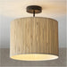 Semi Flush Ceiling Light & 2x Matching Wall Lights - Dimmable Natural Seagrass Drum Shades