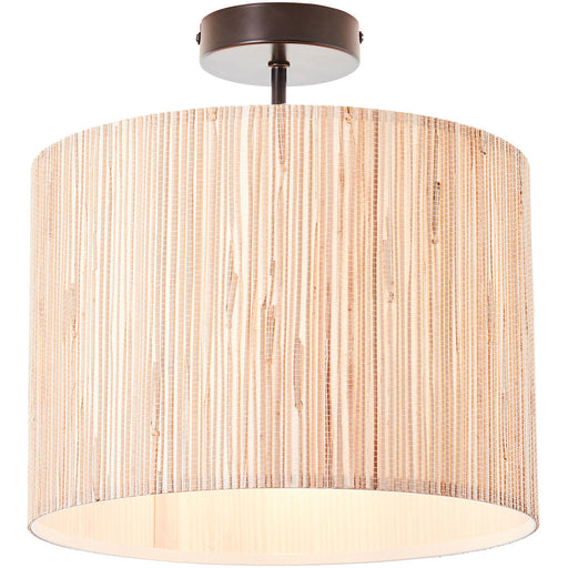 Natural Seagrass Matt Black Semi Flush Low Ceiling Light - 10W LED E27