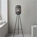 Standing Floor & Table Lamp Set - Dark Stained Bambo Framed Shade - Matt Black Base