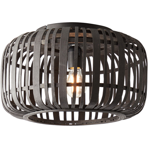 Semi Flush Low Ceiling Light - Dark Bamboo & Matt Black - 10W Max LED E27