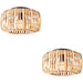 2 PACK Semi Flush Low Ceiling Light - Natural Bamboo & Matt Black - 10W Max LED E27