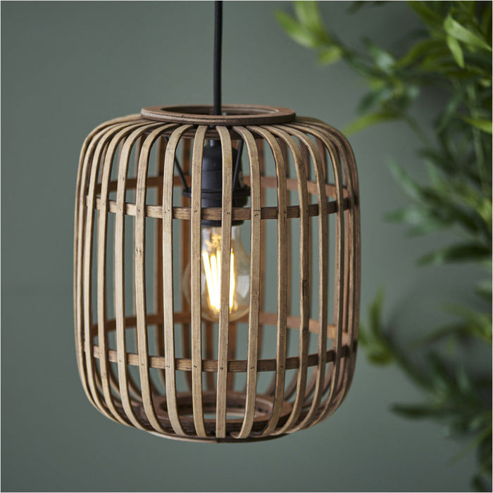 Hanging Ceiling Pendant Light - Natural Bamboo Plywood & Matt Black Paint - 10W LED E27