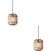 2 PACK Hanging Ceiling Pendant Light - Natural Bamboo Plywood & Matt Black Paint - 10W LED E27