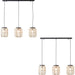 2 PACK Hanging Ceiling Pendant Light - Natural Linen Dark Plywood & Matt Black - 3 X 10W LED E27