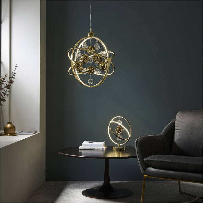 Hanging Ceiling Pendant Light - Gold Effect Plate With Clear & Gold Glass - 8.53W LED (Smd 2835) Warm White