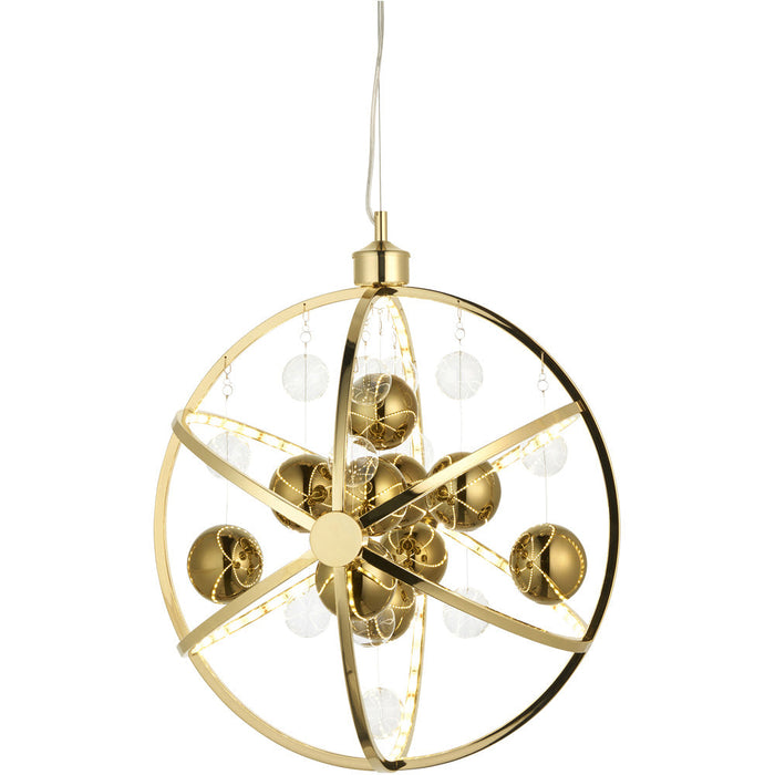 Hanging Ceiling Pendant Light - Gold Effect Plate With Clear & Gold Glass - 8.53W LED (Smd 2835) Warm White