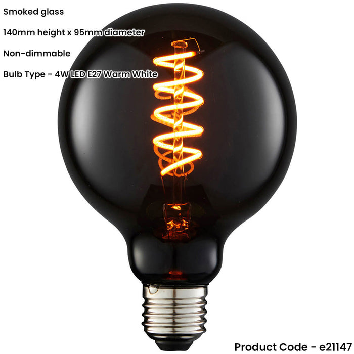 Smoked Glass 4W E27 G95 LED Light Bulb - Non-dimmable Warm White - 80lm 1800k