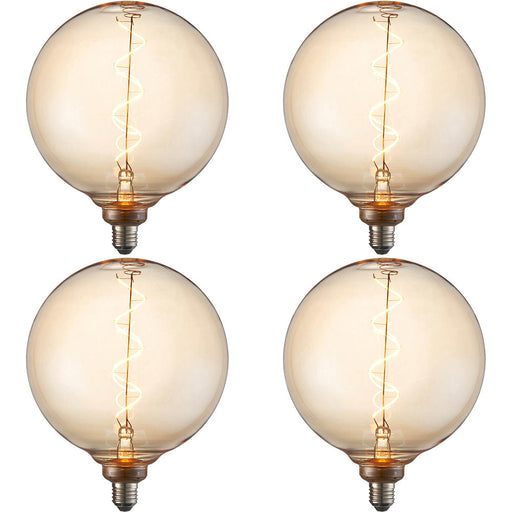 4 PACK Amber Glass 4W E27 LED Light Bulb - Spiral Design - Non-dimmable Warm White - 320lm 2000k