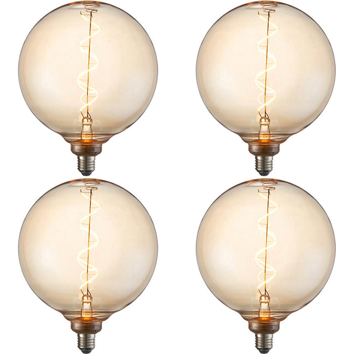 4 PACK Amber Glass 4W E27 LED Light Bulb - Spiral Design - Non-dimmable Warm White - 320lm 2000k