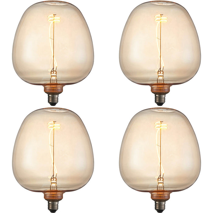 4 PACK Amber Glass 4W E27 LED Light Bulb - Non-dimmable Warm White - 320lm 2000k