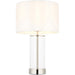 Bright Nickel Plate & Clear Glass Table Lamp - Vintage White Fabric - 440mm Dimmable Tall Light