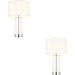 2 PACK Bright Nickel Plate & Clear Glass Table Lamp - Vintage White Fabric - 440mm Dimmable Tall Light