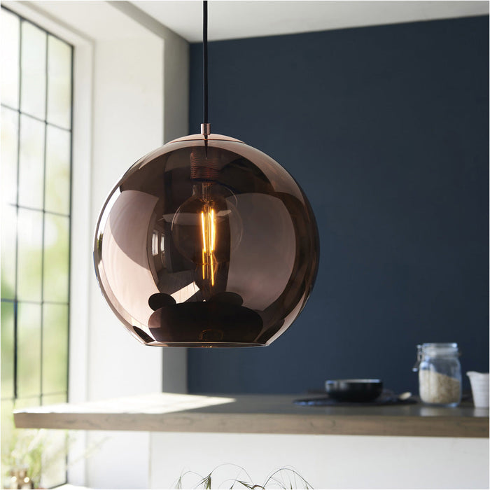 2 PACK Hanging Ceiling Pendant Light - Copper Mirrored Glass & Matt Black Paint - 10W LED E27