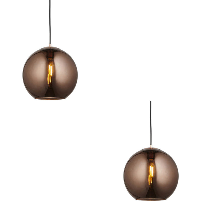 2 PACK Hanging Ceiling Pendant Light - Copper Mirrored Glass & Matt Black Paint - 10W LED E27