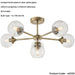 6 Light Semi Flush Ceiling & 2x Matching Wall Lights - Antique Brass Clear Spiral Patterned Shade