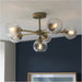 6 Light Semi Flush Ceiling & 2x Matching Wall Lights - Antique Brass Clear Spiral Patterned Shade