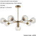 Multi Arm Hanging Ceiling Pendant Light - Antique Brass Plate & Clear Spiral Glass - 8 X 7W LED E14