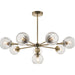 Multi Arm Hanging Ceiling Pendant Light - Antique Brass Plate & Clear Spiral Glass - 8 X 7W LED E14