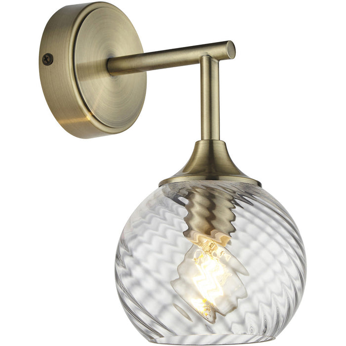 6 Light Semi Flush Ceiling & 2x Matching Wall Lights - Antique Brass Clear Spiral Patterned Shade